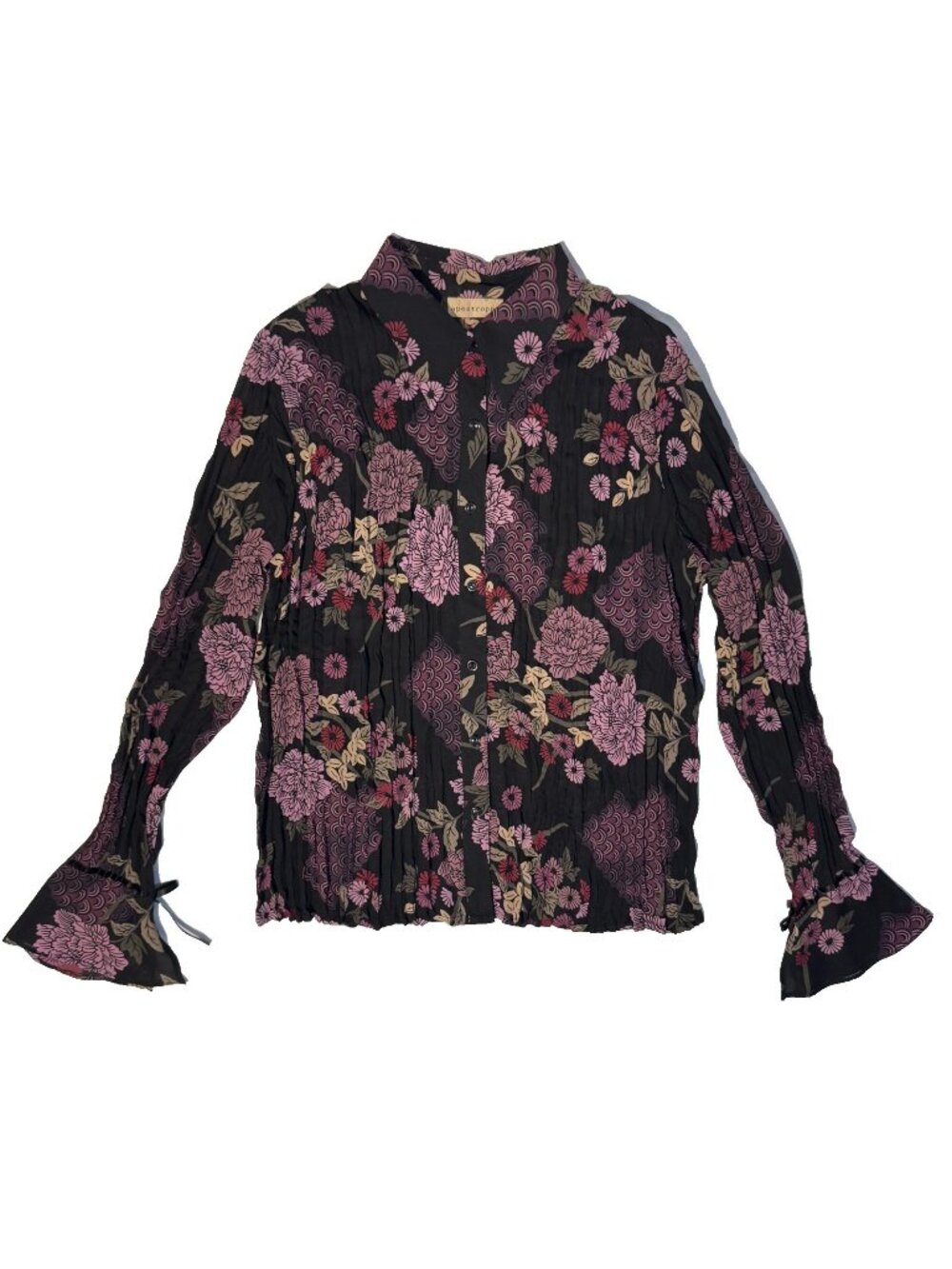 Apostrophe Pink & Black Floral Long Sleeve Button Up Shirt - M